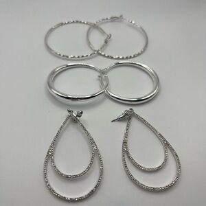Elegant Silver Hoop and Teardrop Earring Set